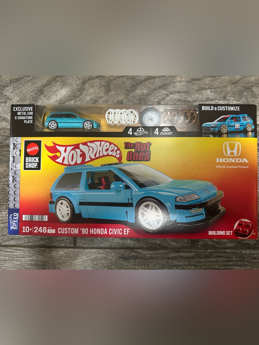 Hot Wheels Brick Shop Custom '90 Honda Civic EF Toy Car - Blue